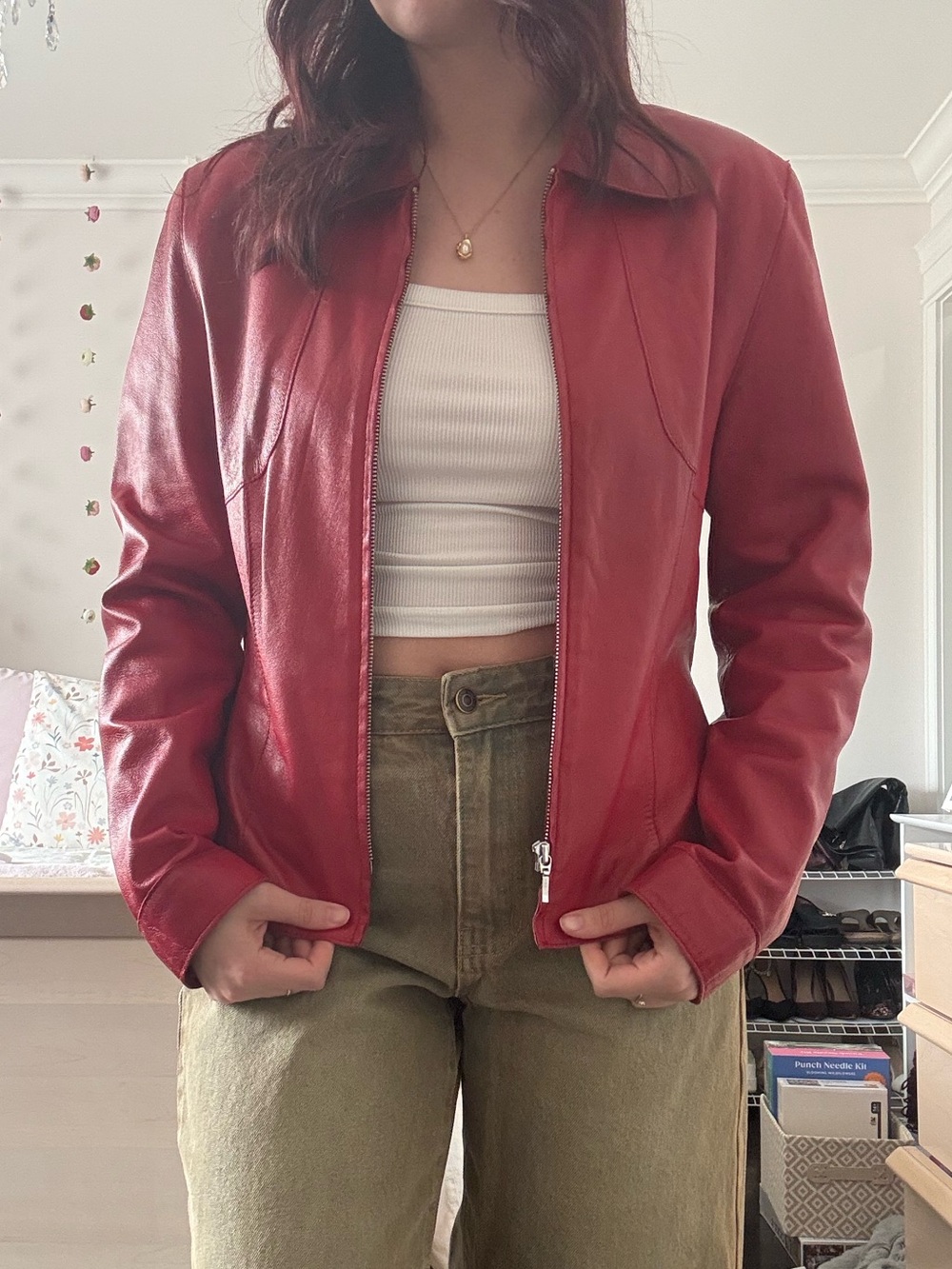 Danier Red Leather Zip Jacket
